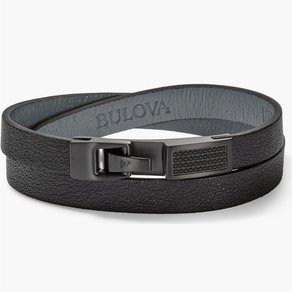 Bulova Stainless Steel and Leather Braclet